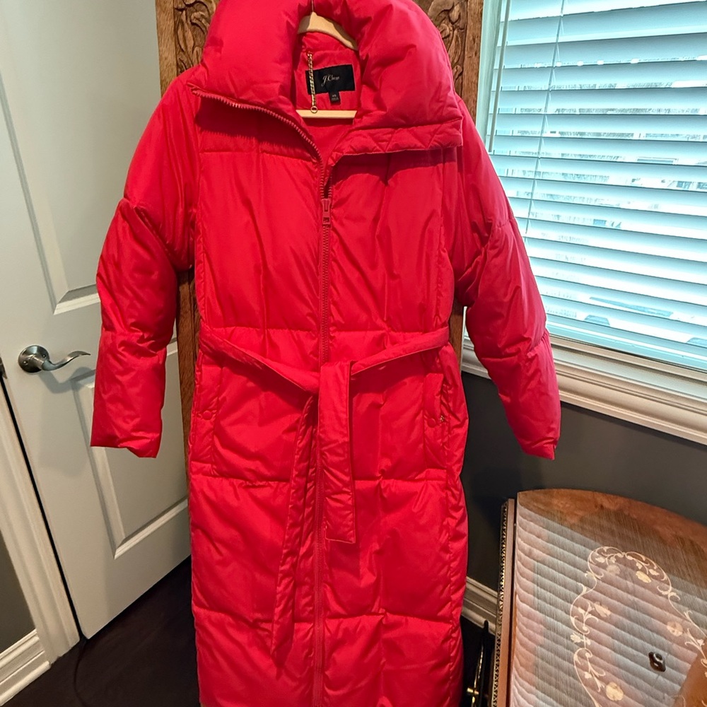 J. Crew Vibrant Pink Belted Puffer Coat